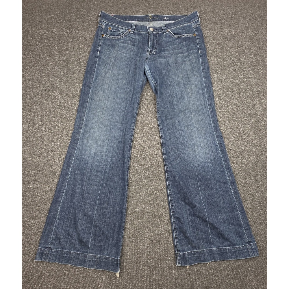 7 For All Mankind Dojo Jeans Womens Sz 29 Flared Leg Stretch Denim Distress Read